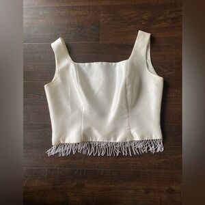 Vintage 1990’s ivory white silk beaded square neck crop top